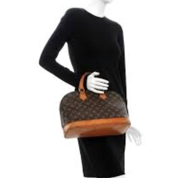 Vintage Louis Vuitton Alma Monogram Logo Leather Handbag Satchel Brown Tan Gold - Picture 10 of 14